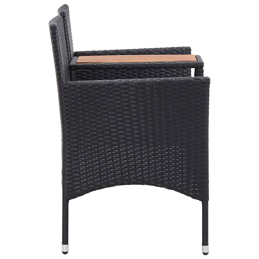 Banco de jardín 2 plazas y mesita ratán sintético negro 143 cm