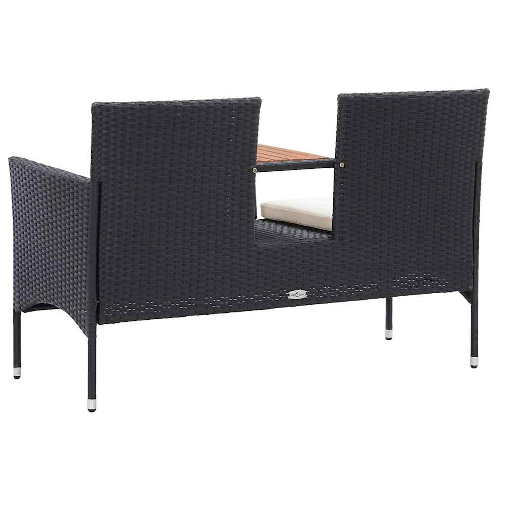 Banco de jardín 2 plazas y mesita ratán sintético negro 143 cm
