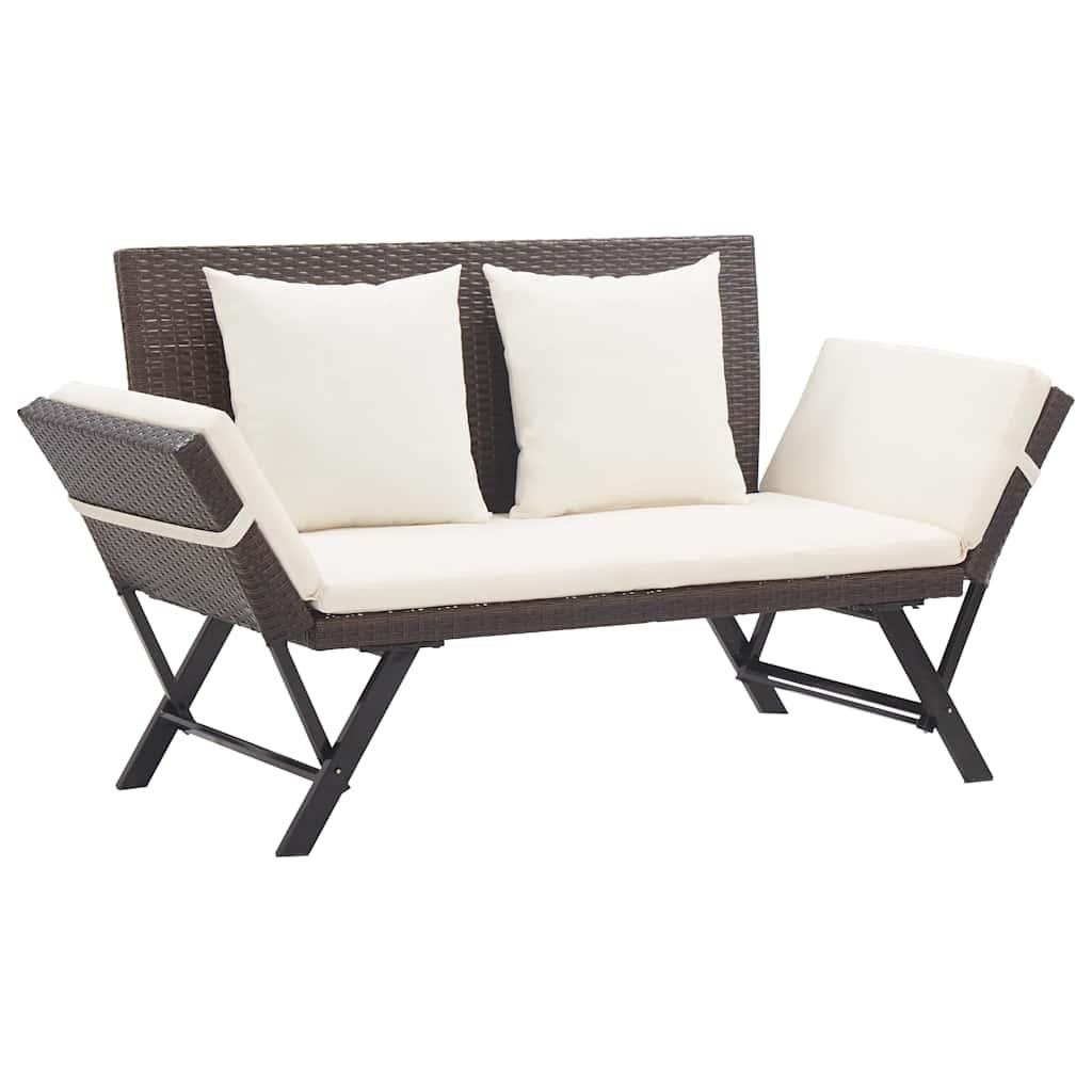 Banco de jardín con cojines ratán sintético gris 116x62,5x74 cm