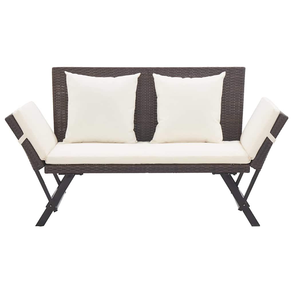Banco de jardín con cojines ratán sintético gris 116x62,5x74 cm