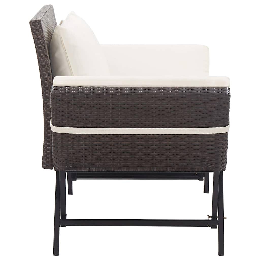 Banco de jardín con cojines ratán sintético gris 116x62,5x74 cm