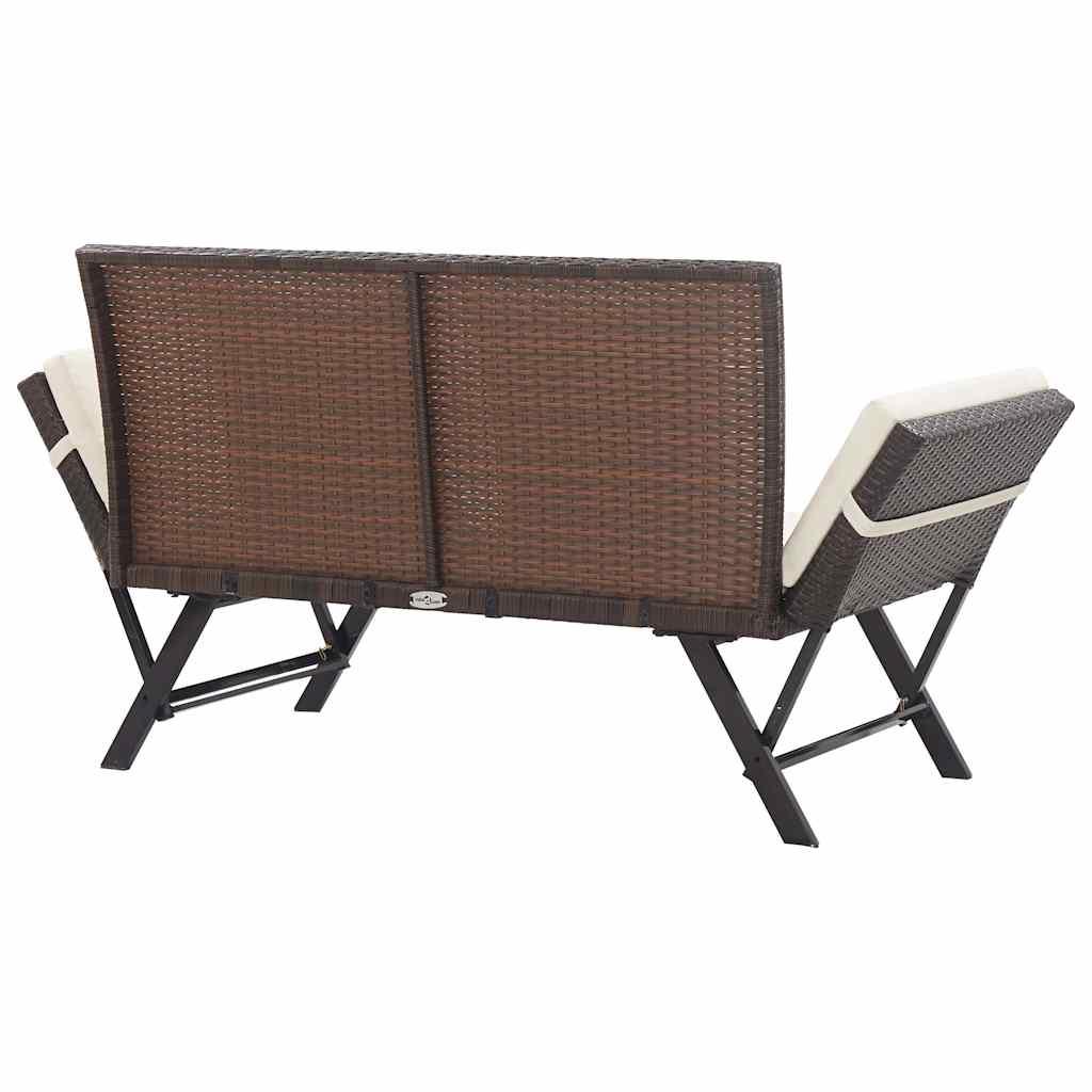 Banco de jardín con cojines ratán sintético gris 116x62,5x74 cm