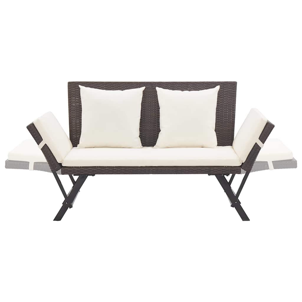 Banco de jardín con cojines ratán sintético gris 116x62,5x74 cm