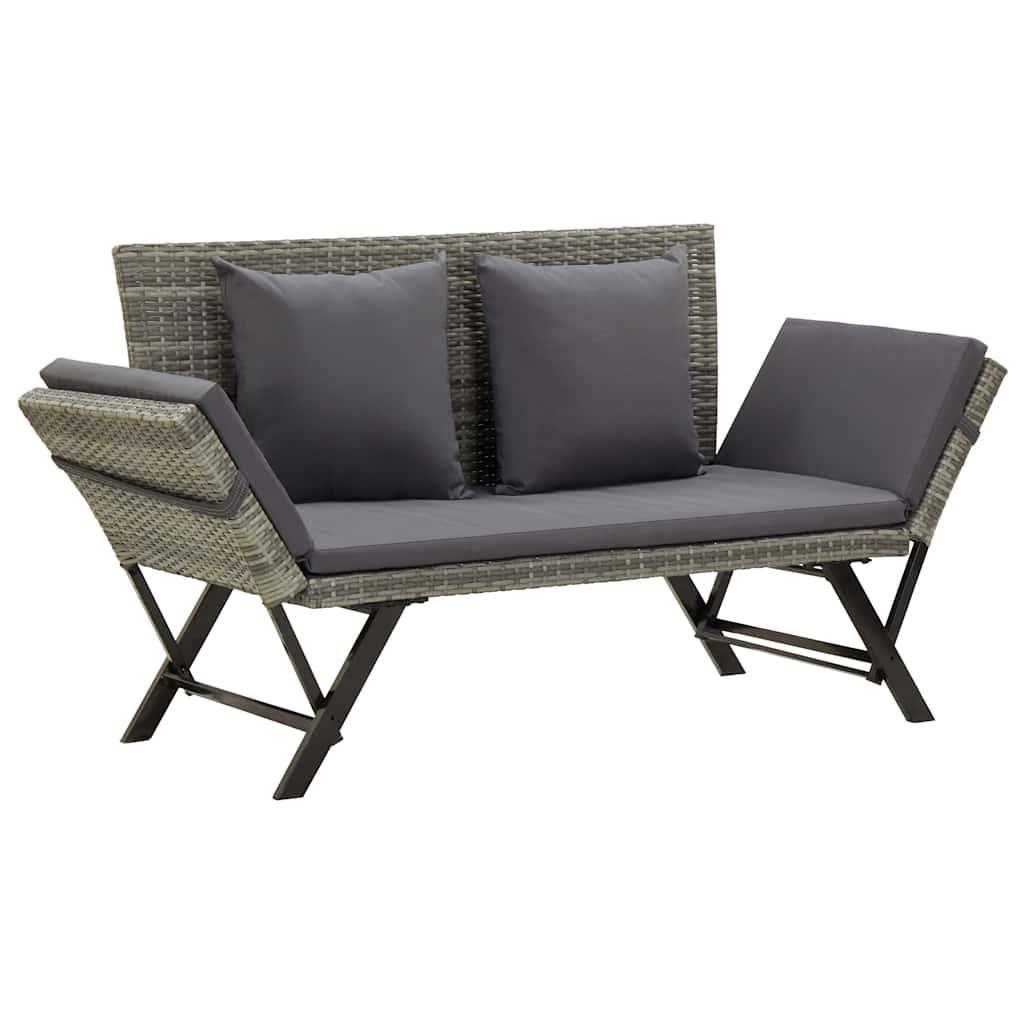 Banco de jardín con cojines ratán sintético gris 116x62,5x74 cm