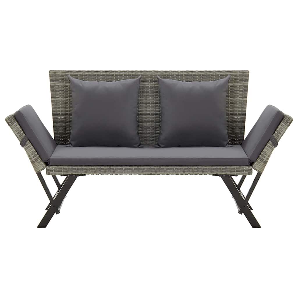 Banco de jardín con cojines ratán sintético gris 116x62,5x74 cm