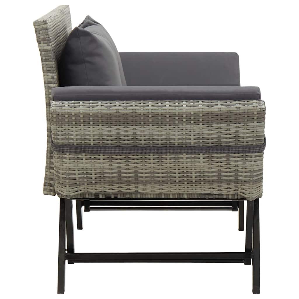 Banco de jardín con cojines ratán sintético gris 116x62,5x74 cm