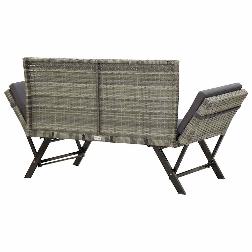 Banco de jardín con cojines ratán sintético gris 116x62,5x74 cm
