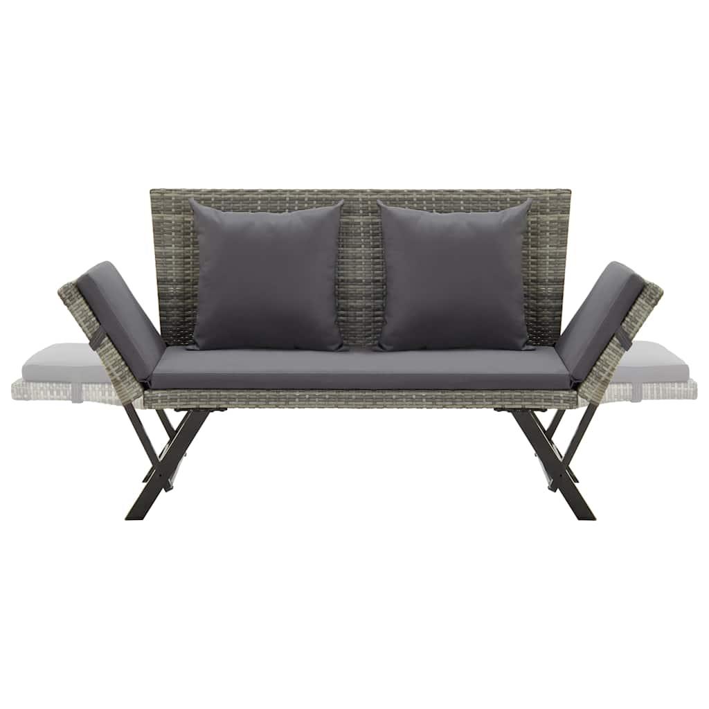 Banco de jardín con cojines ratán sintético gris 116x62,5x74 cm