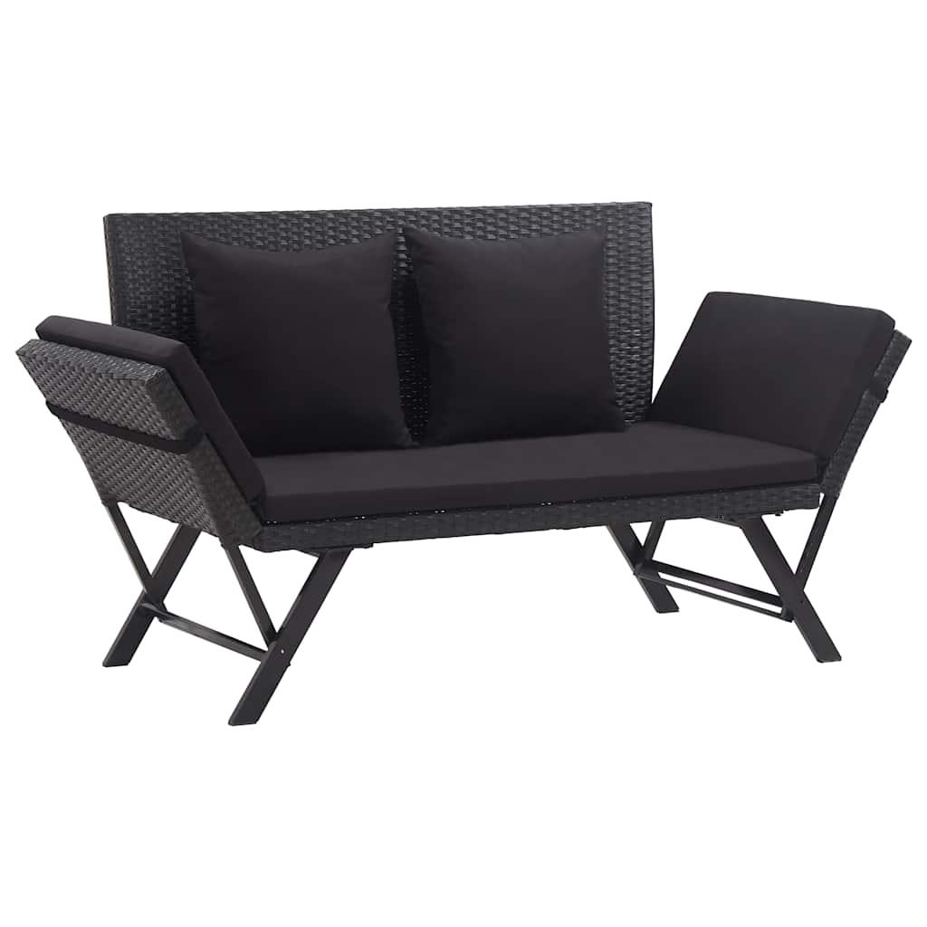 Banco de jardín con cojines ratán sintético gris 116x62,5x74 cm