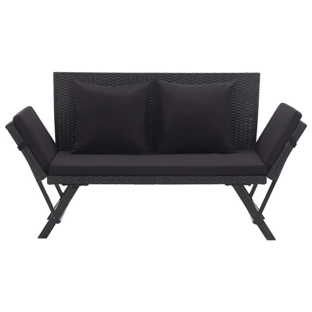 Banco de jardín con cojines ratán sintético gris 116x62,5x74 cm
