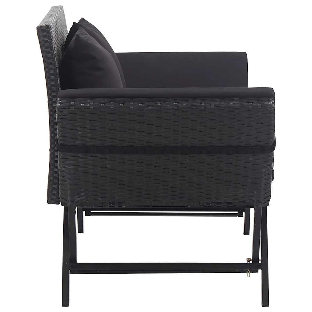 Banco de jardín con cojines ratán sintético gris 116x62,5x74 cm