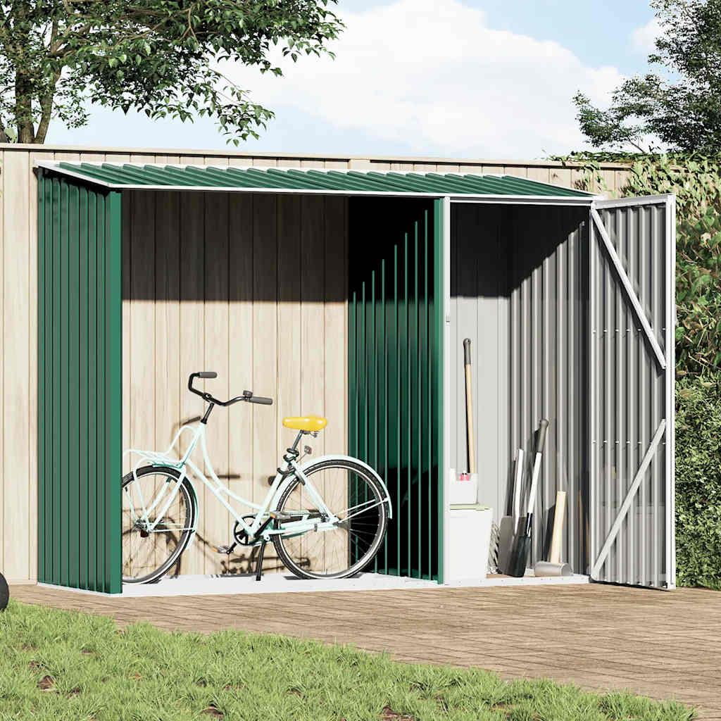 Cobertizo jardín de leña acero galvanizado verde 245x98x159 cm