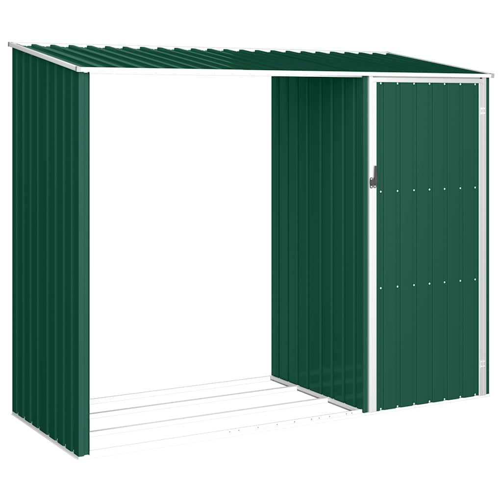 Cobertizo jardín de leña acero galvanizado verde 245x98x159 cm