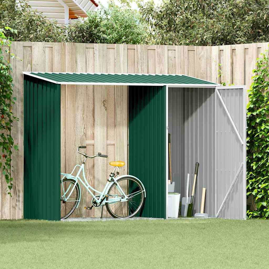 Cobertizo jardín de leña acero galvanizado verde 245x98x159 cm