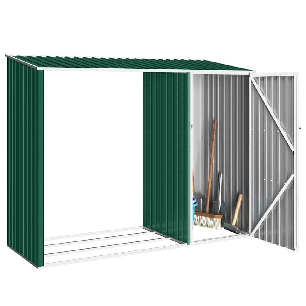 Cobertizo jardín de leña acero galvanizado verde 245x98x159 cm
