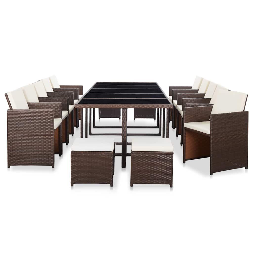 Set comedor de jardín 15 pzas con cojines ratán sintético beige
