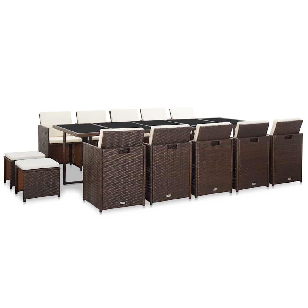 Set comedor de jardín 15 pzas con cojines ratán sintético beige