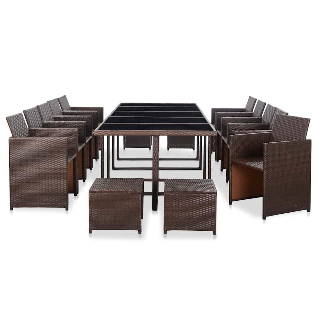 Set comedor de jardín 15 pzas con cojines ratán sintético beige