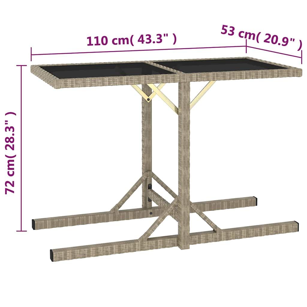 Mesa de jardín vidrio y ratán sintético antracita 110x53x72 cm