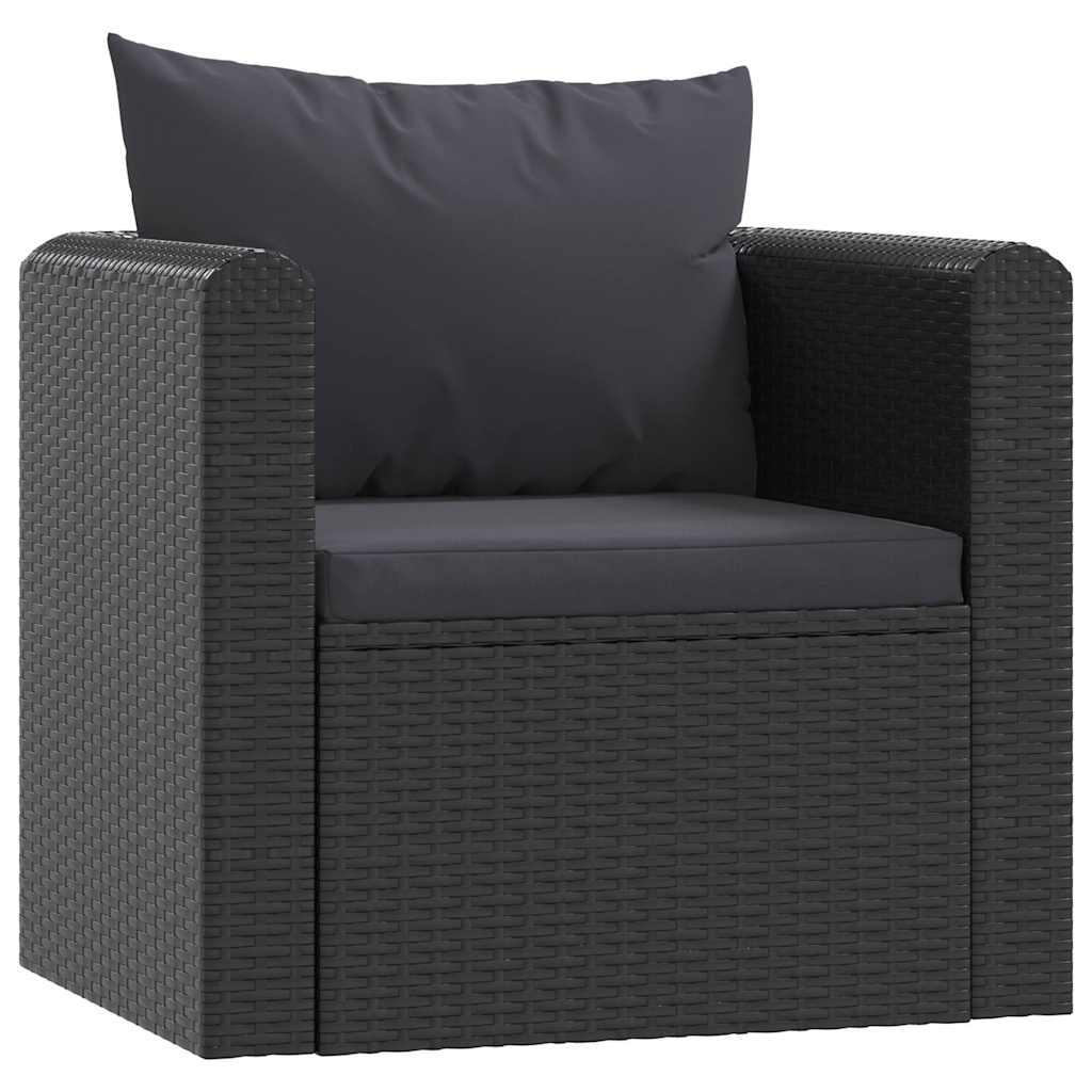 Sillón con cojines de ratán sintético negro