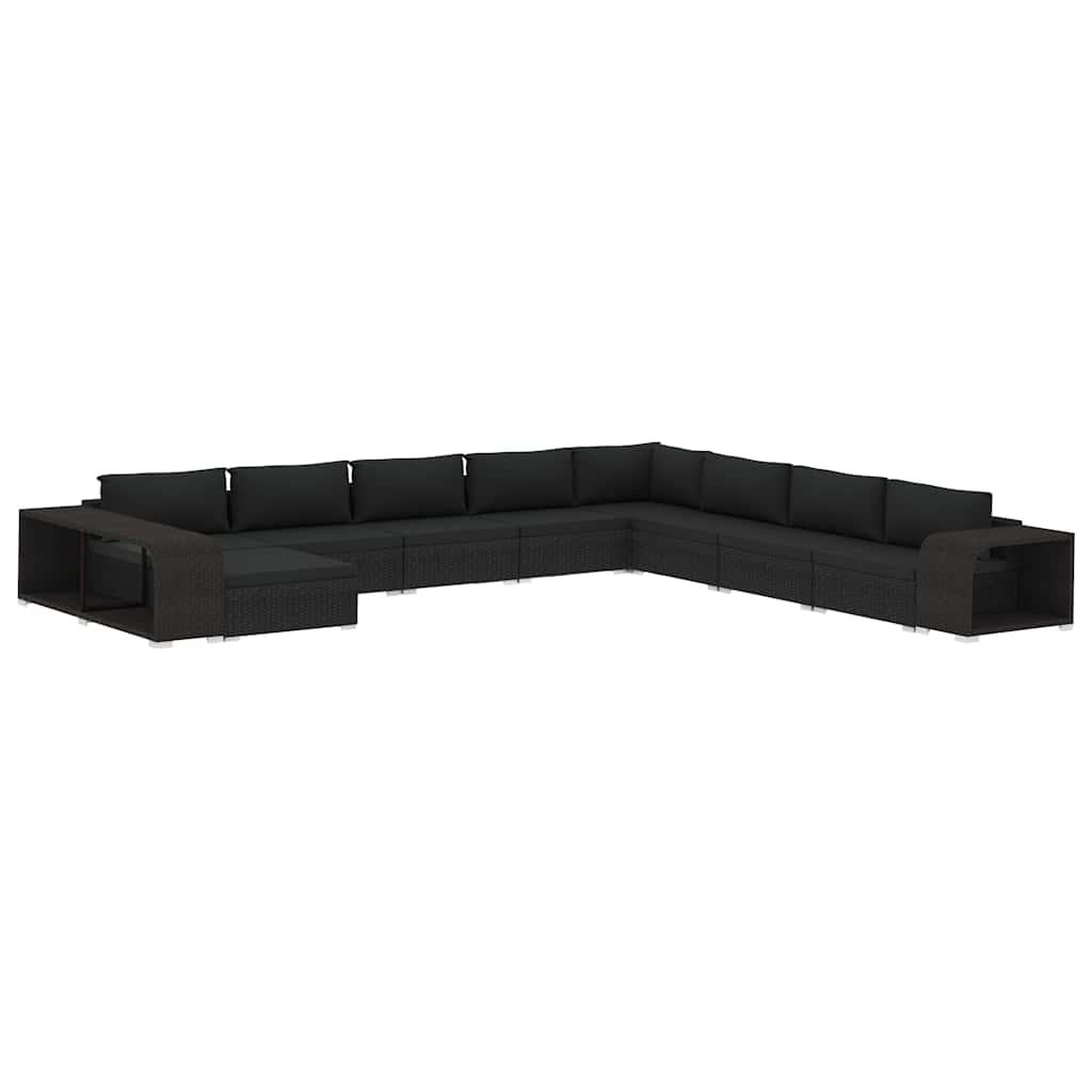 Muebles de jardín de 11 piezas con cojines ratán sintético negro