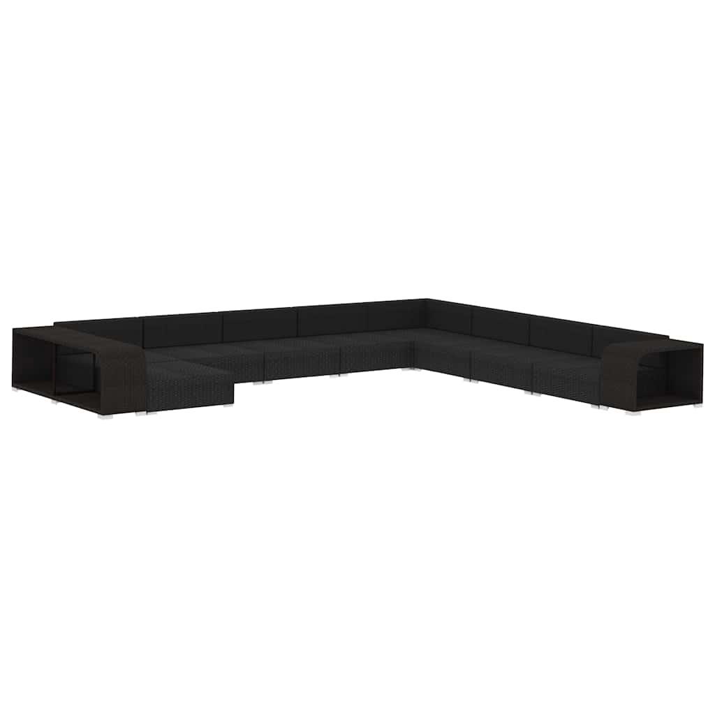 Muebles de jardín de 11 piezas con cojines ratán sintético negro