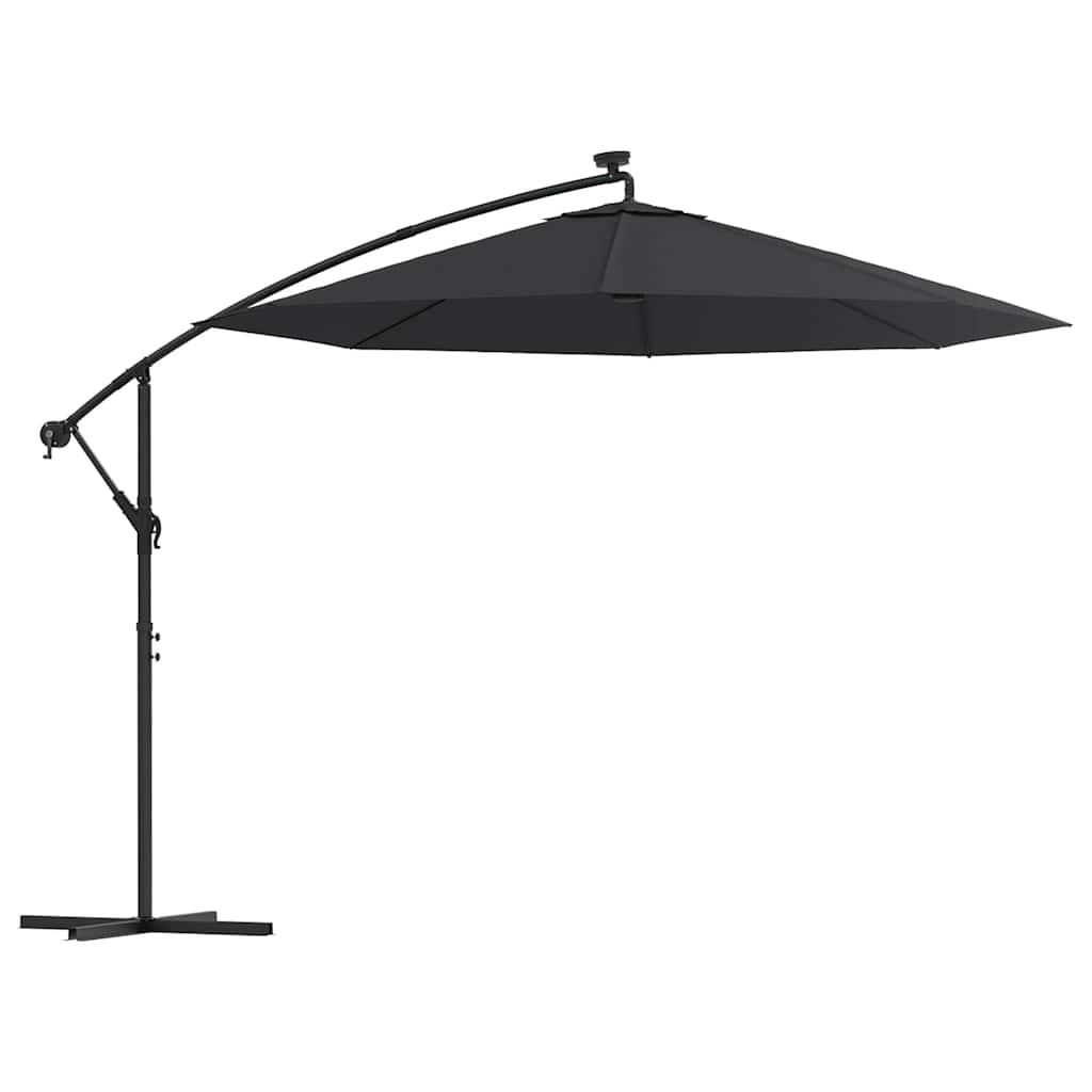 Sombrilla voladiza con luces LED y poste de acero negra 300 cm