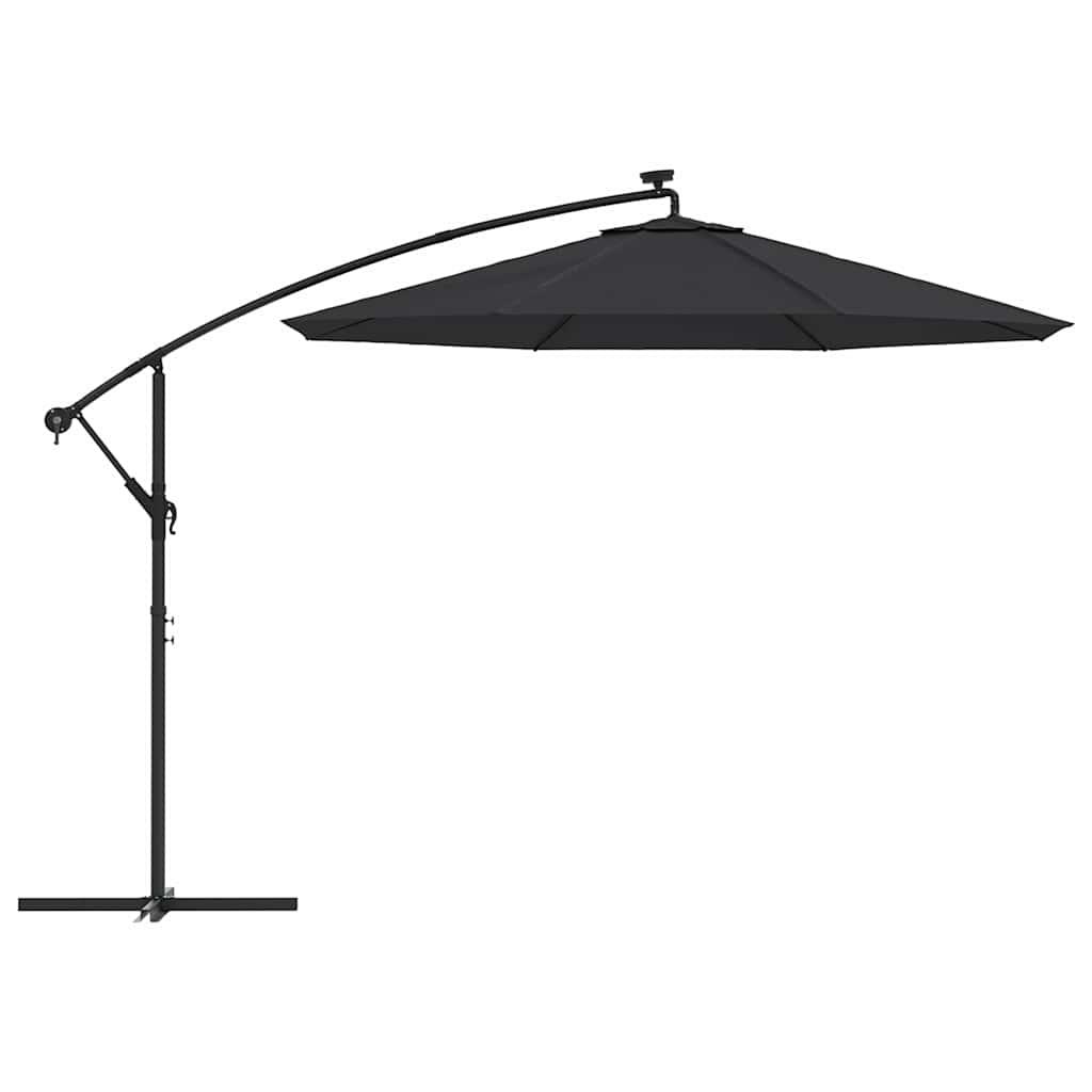 Sombrilla voladiza con luces LED y poste de acero negra 300 cm