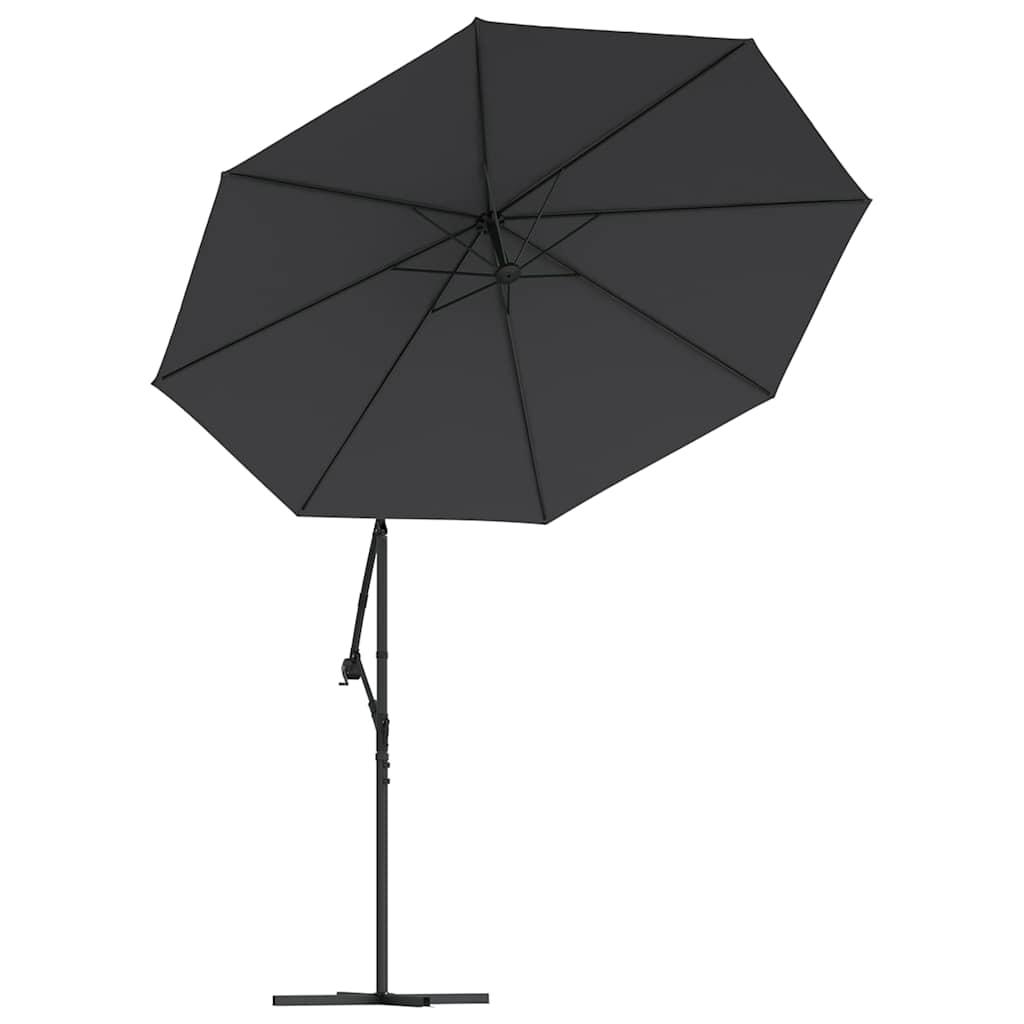 Sombrilla voladiza con luces LED y poste de acero negra 300 cm