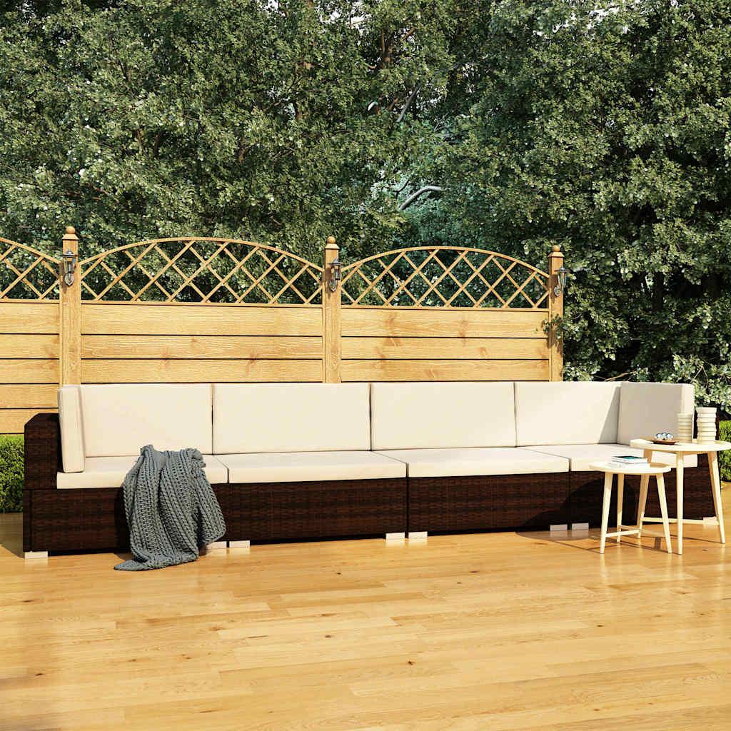 Set de sofás de jardín 4 piezas y cojines ratán sintético negro
