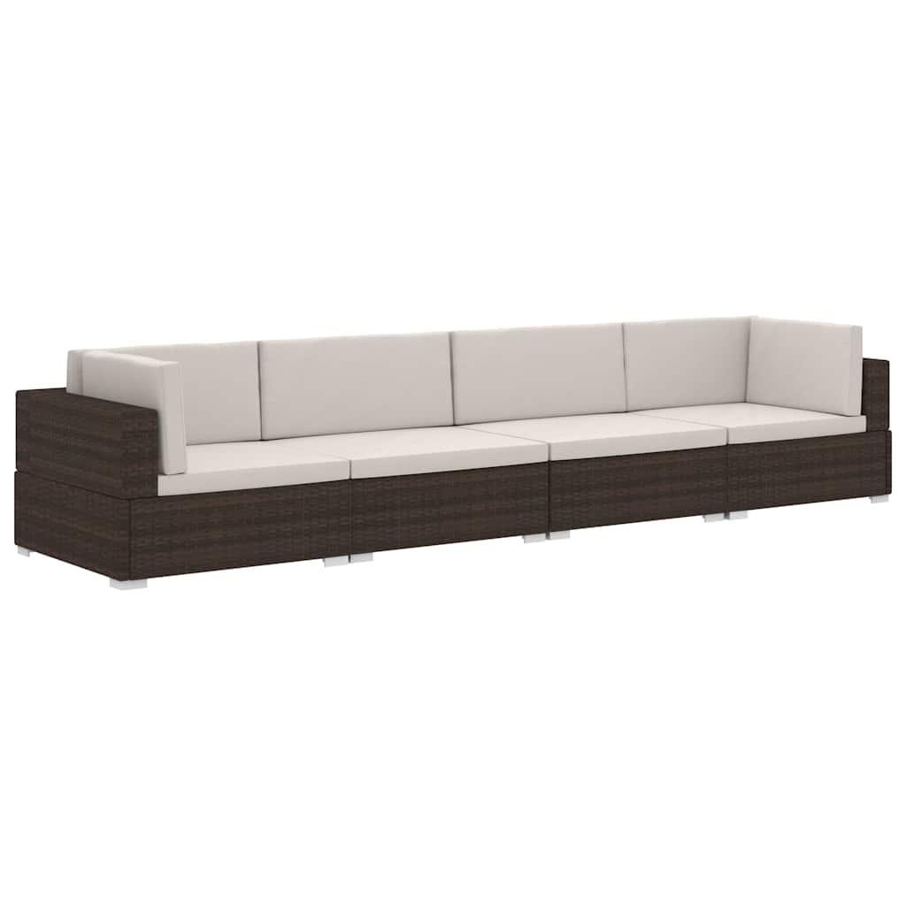 Set de sofás de jardín 4 piezas y cojines ratán sintético negro