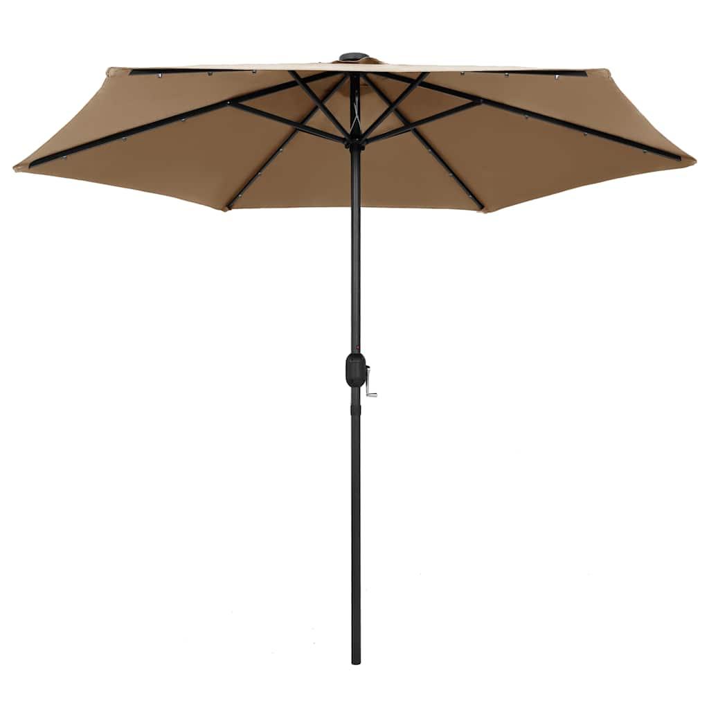Sombrilla de jardín con luces LED palo de aluminio taupe 270 cm