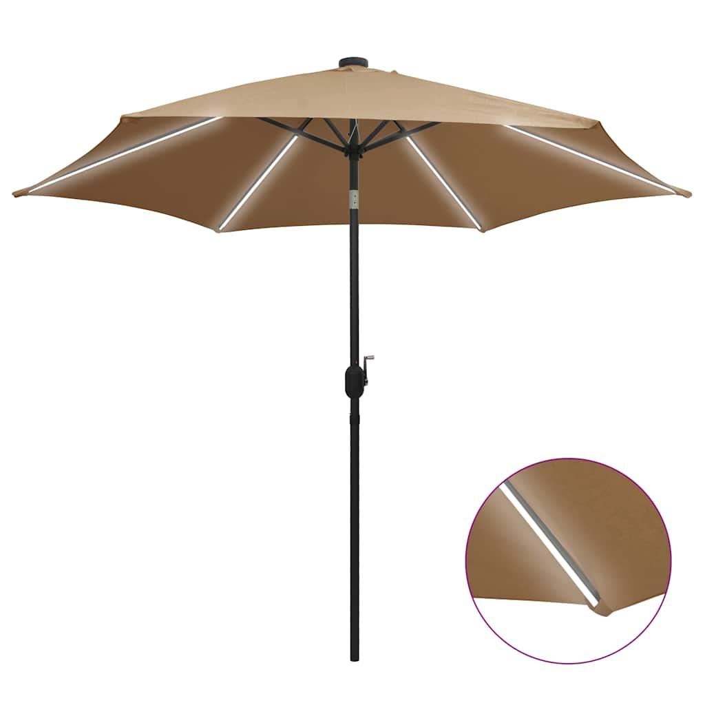 Sombrilla de jardín con luces LED palo de aluminio taupe 270 cm