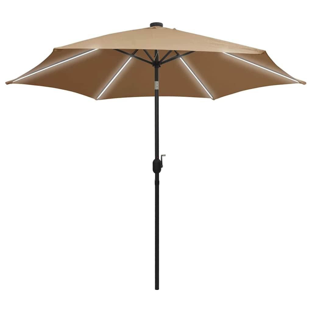 Sombrilla de jardín con luces LED palo de aluminio taupe 270 cm