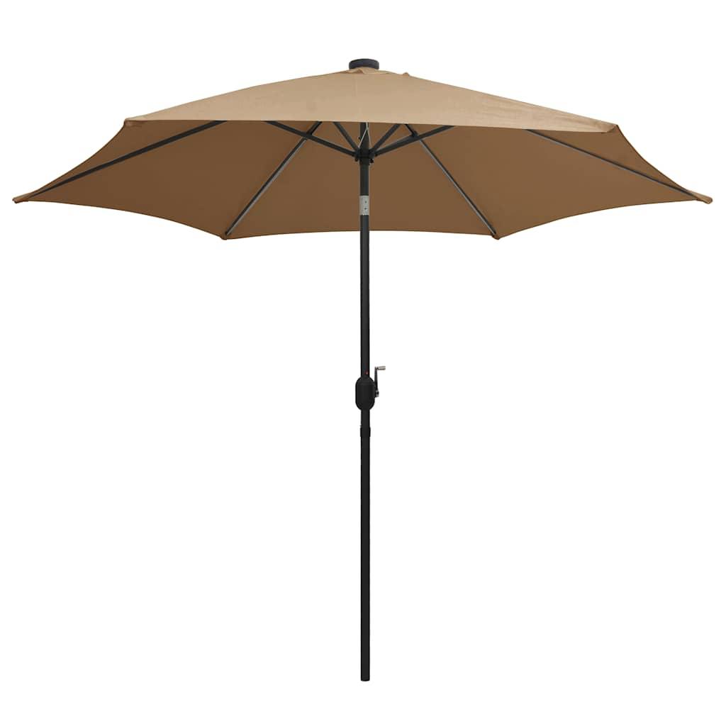 Sombrilla de jardín con luces LED palo de aluminio taupe 270 cm