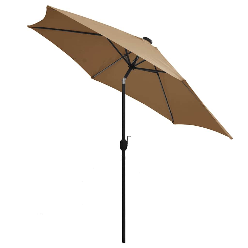 Sombrilla de jardín con luces LED palo de aluminio taupe 270 cm