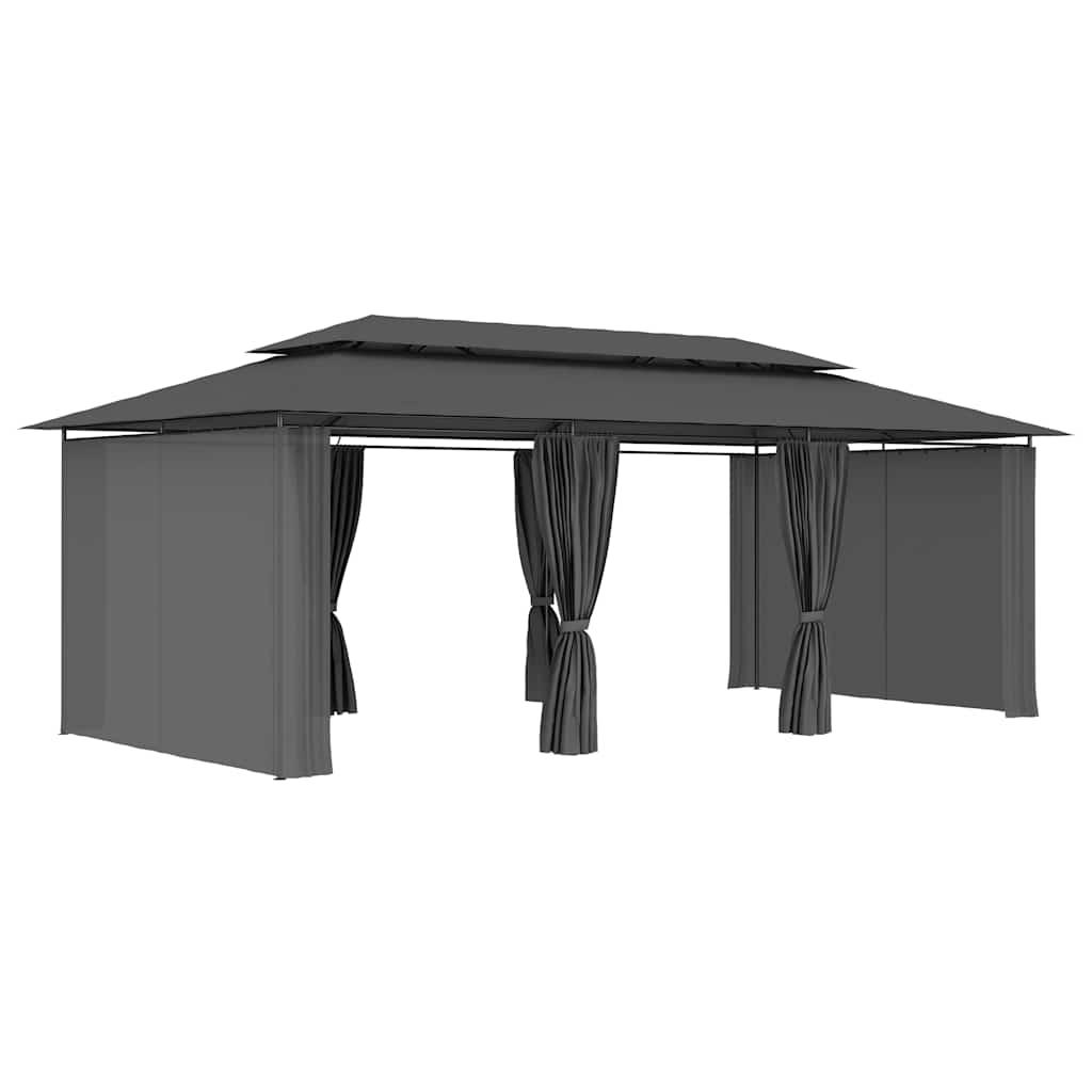 Cenador con cortinas gris antracita 600x298x270 cm