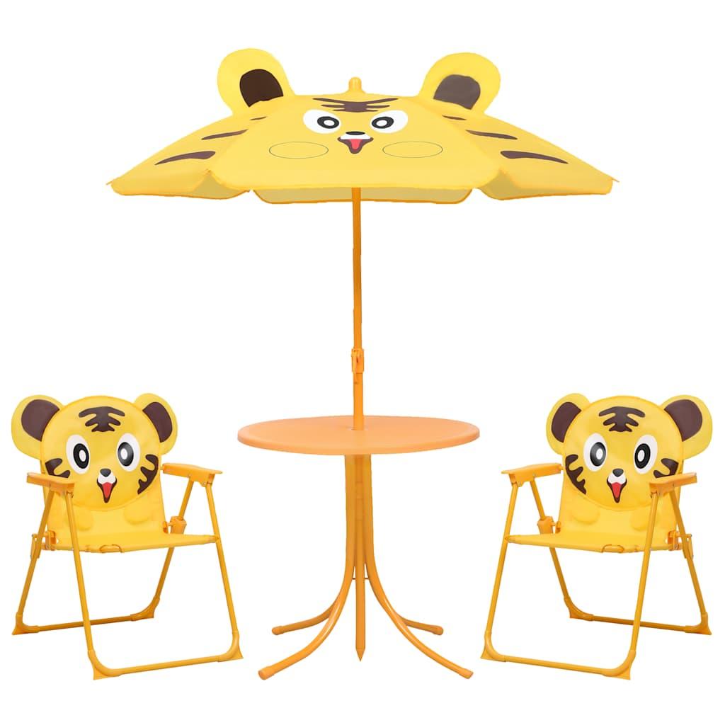 Mesa y sillas de jardín infantil 3 pzas con sombrilla amarillo