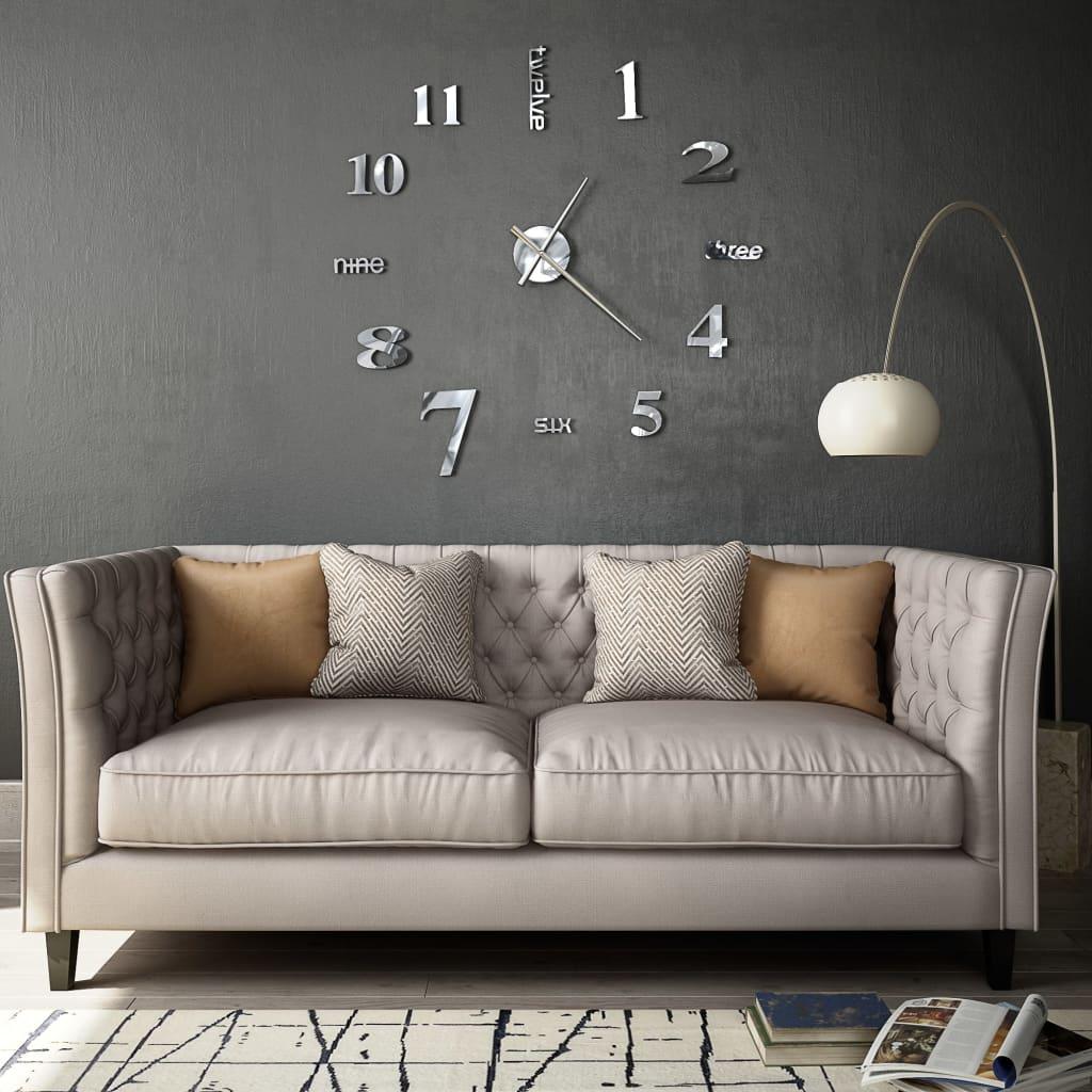 Reloj de pared 3D de diseño moderno 100 cm XXL plateado