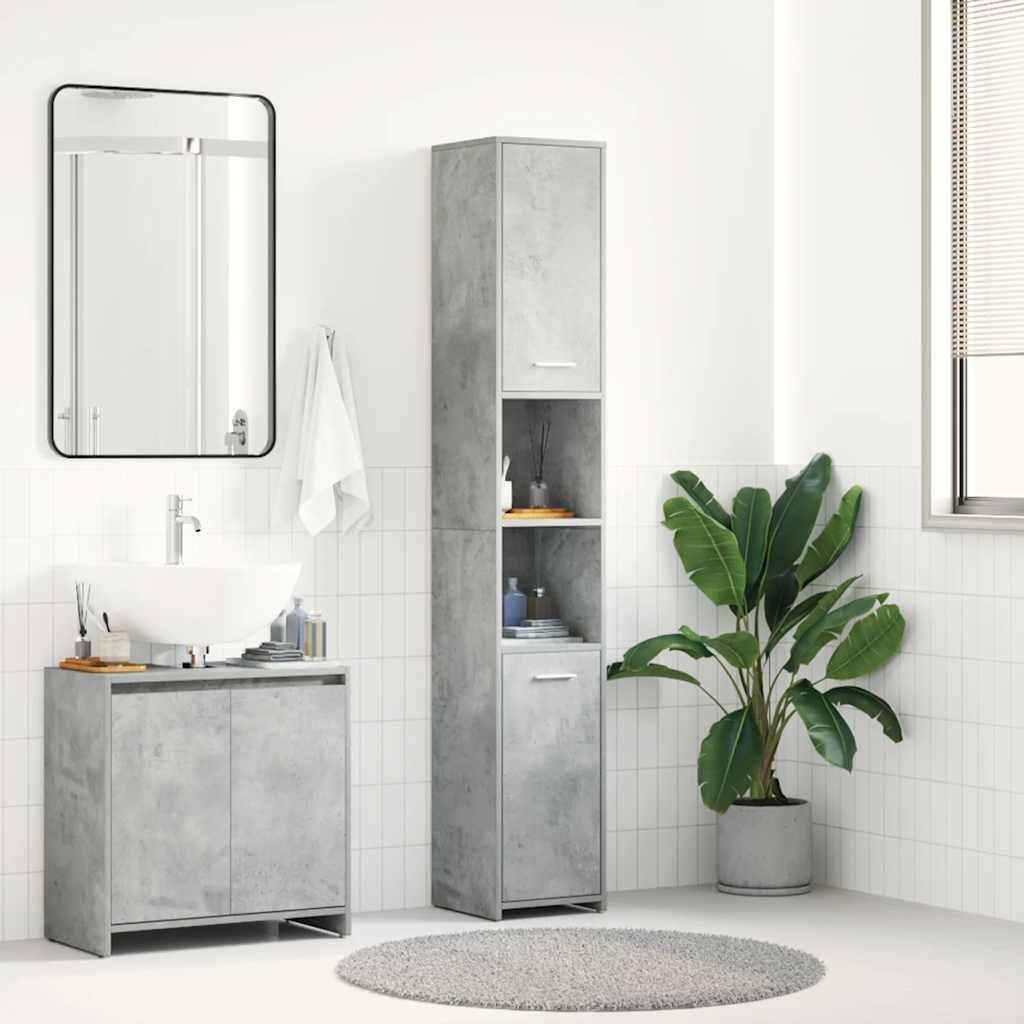 Armario de baño madera contrachapada gris hormigón 30x30x100 cm