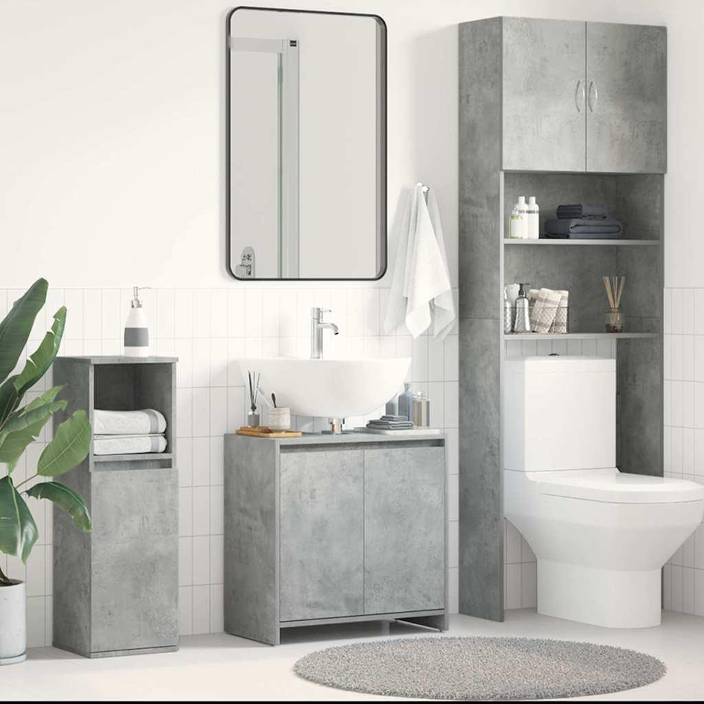 Armario de baño madera contrachapada gris hormigón 30x30x100 cm