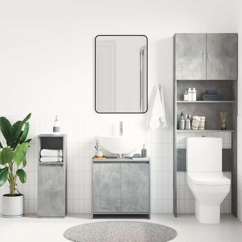 Armario de baño madera contrachapada gris hormigón 30x30x100 cm