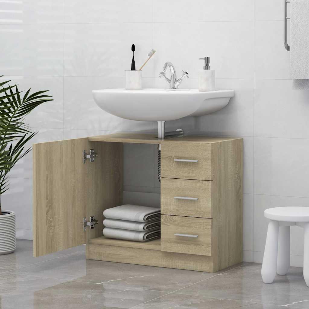 Armario para lavabo madera contrachapada gris Sonoma 63x30x54cm