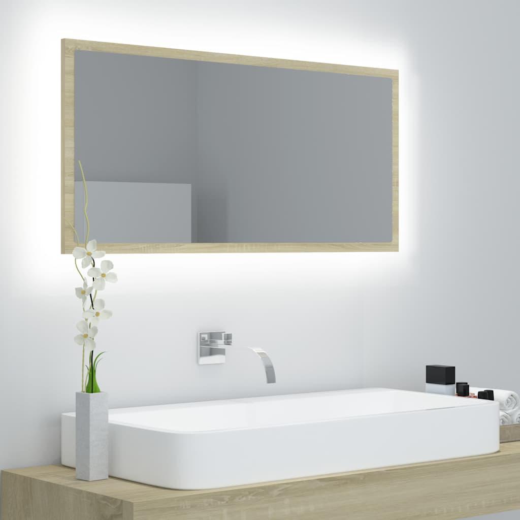 Espejo de baño LED acrílico color roble Sonoma 100x8,5x37 cm