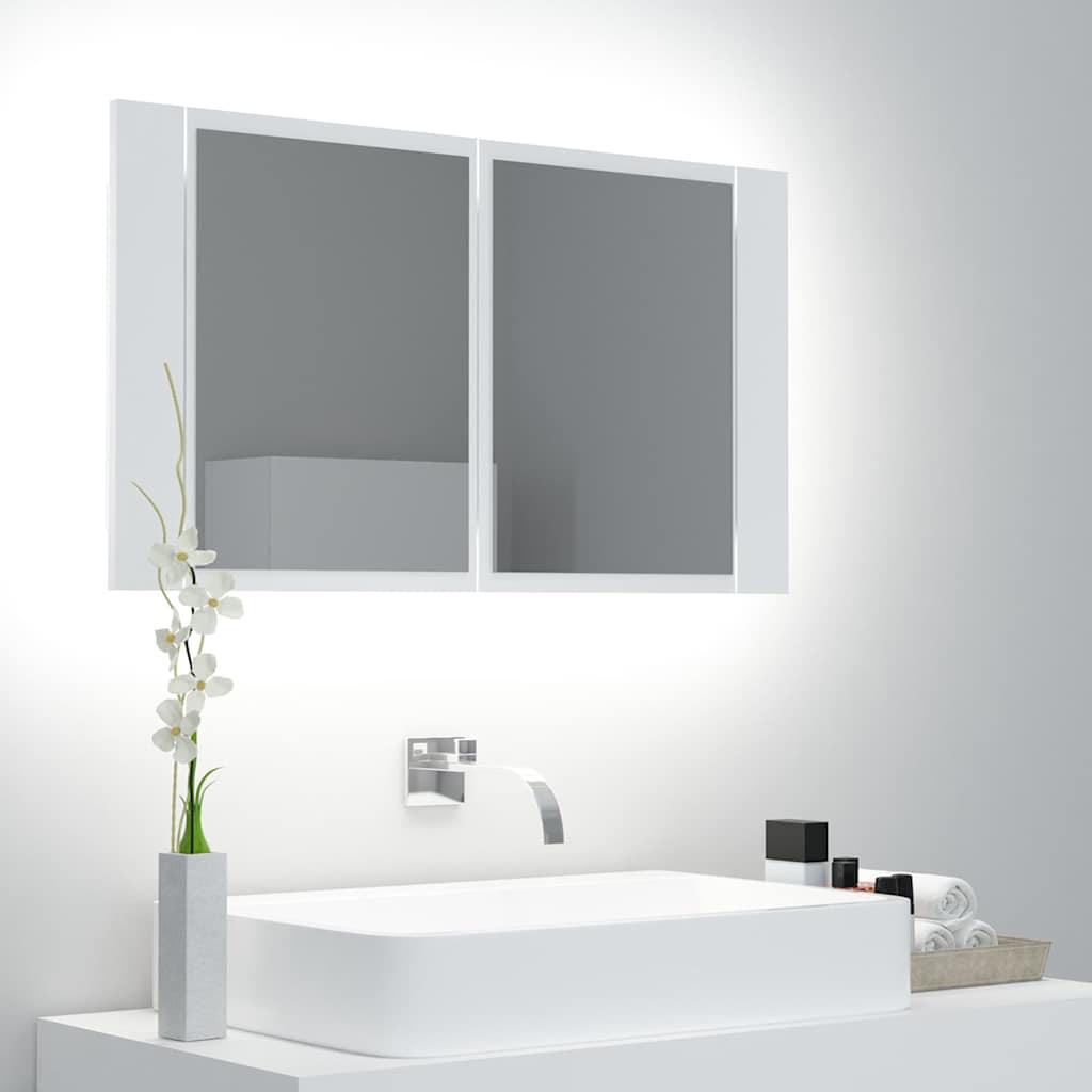Armario espejo de baño con luz LED acrílico blanco 100x12x45 cm