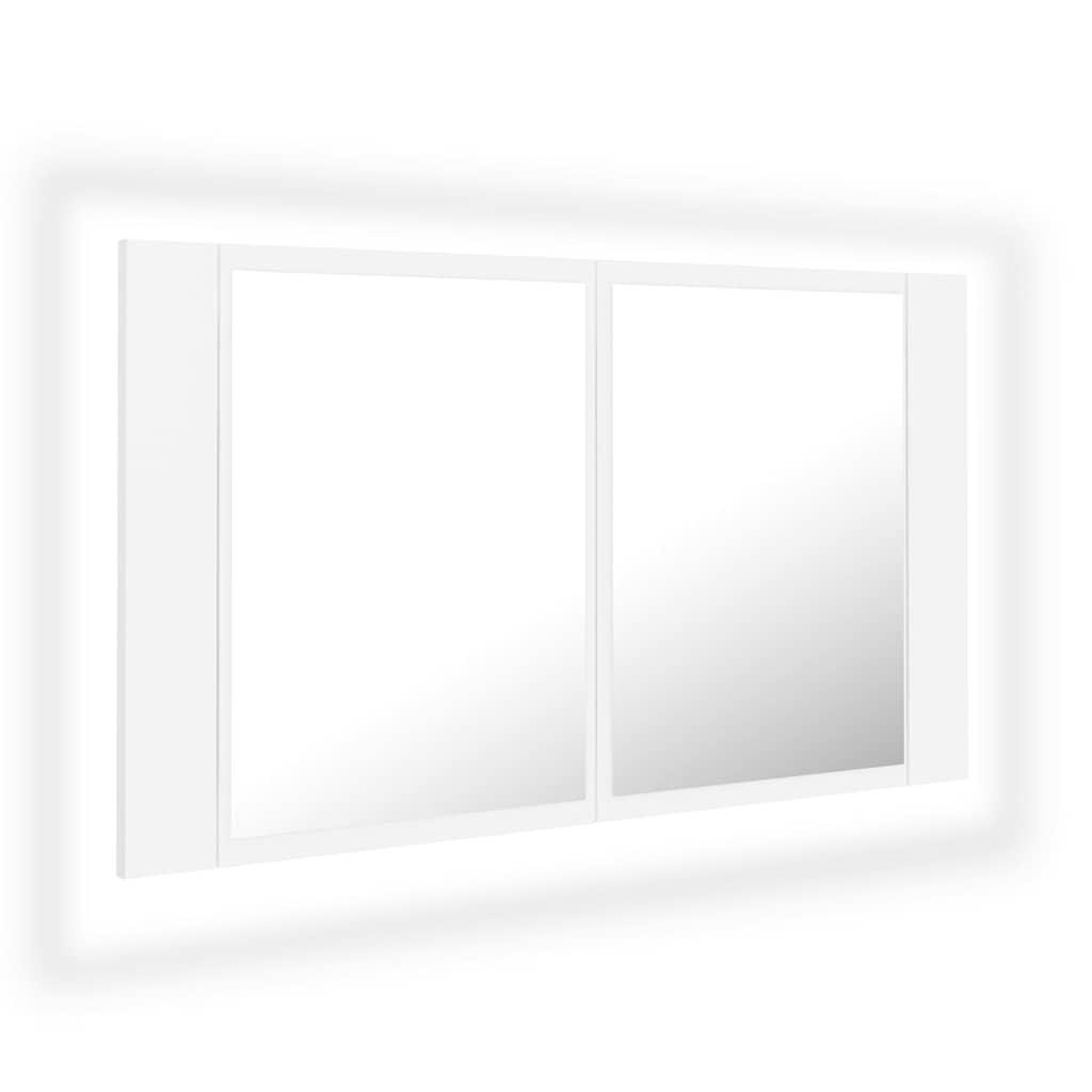 Armario espejo de baño con luz LED acrílico blanco 100x12x45 cm