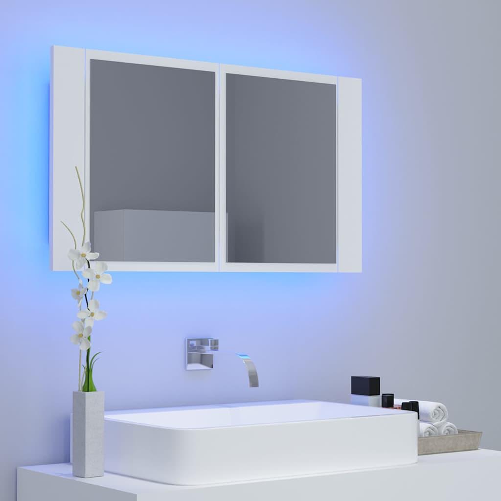 Armario espejo de baño con luz LED acrílico blanco 100x12x45 cm