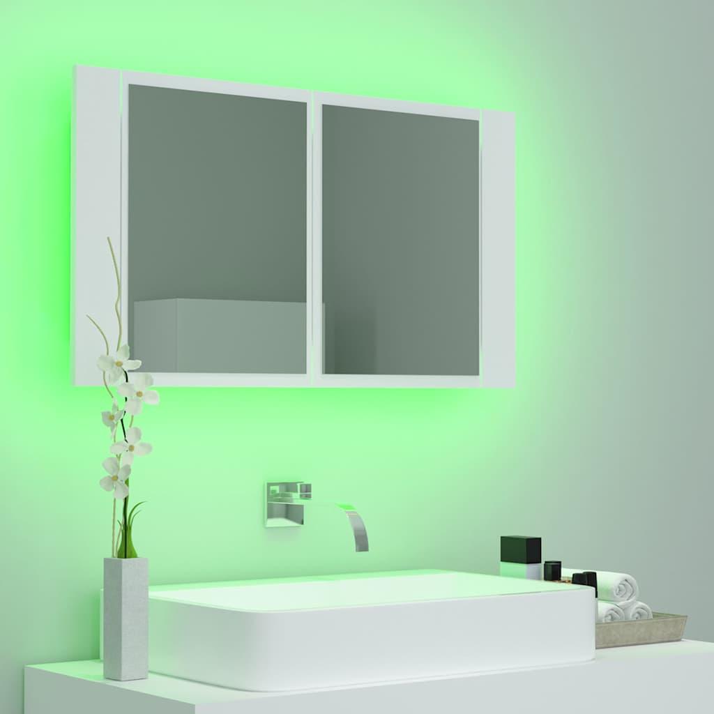 Armario espejo de baño con luz LED acrílico blanco 100x12x45 cm