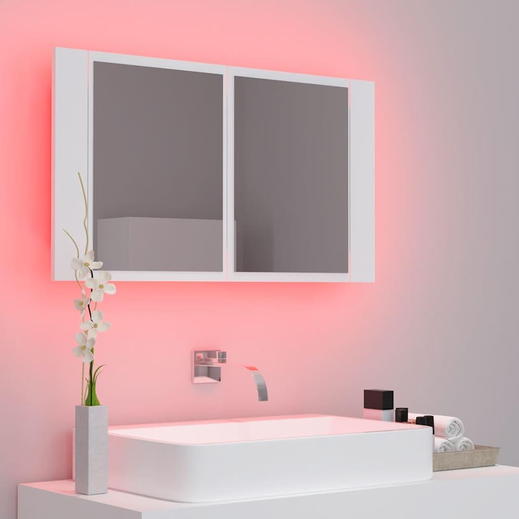 Armario espejo de baño con luz LED acrílico blanco 100x12x45 cm