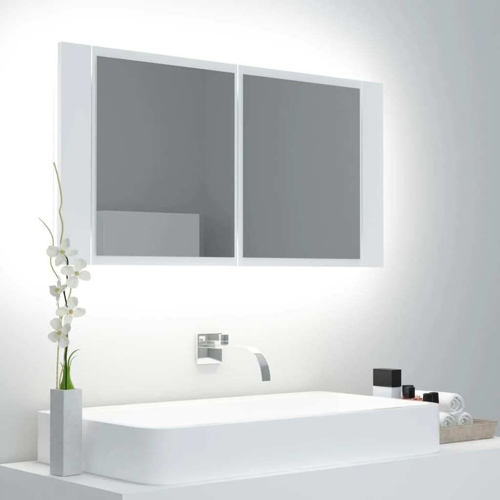 Armario espejo de baño con luz LED acrílico blanco 100x12x45 cm